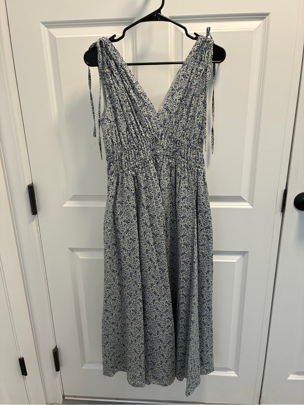 Madewell Blue Floral Tie-Shoulder Maxi Dress